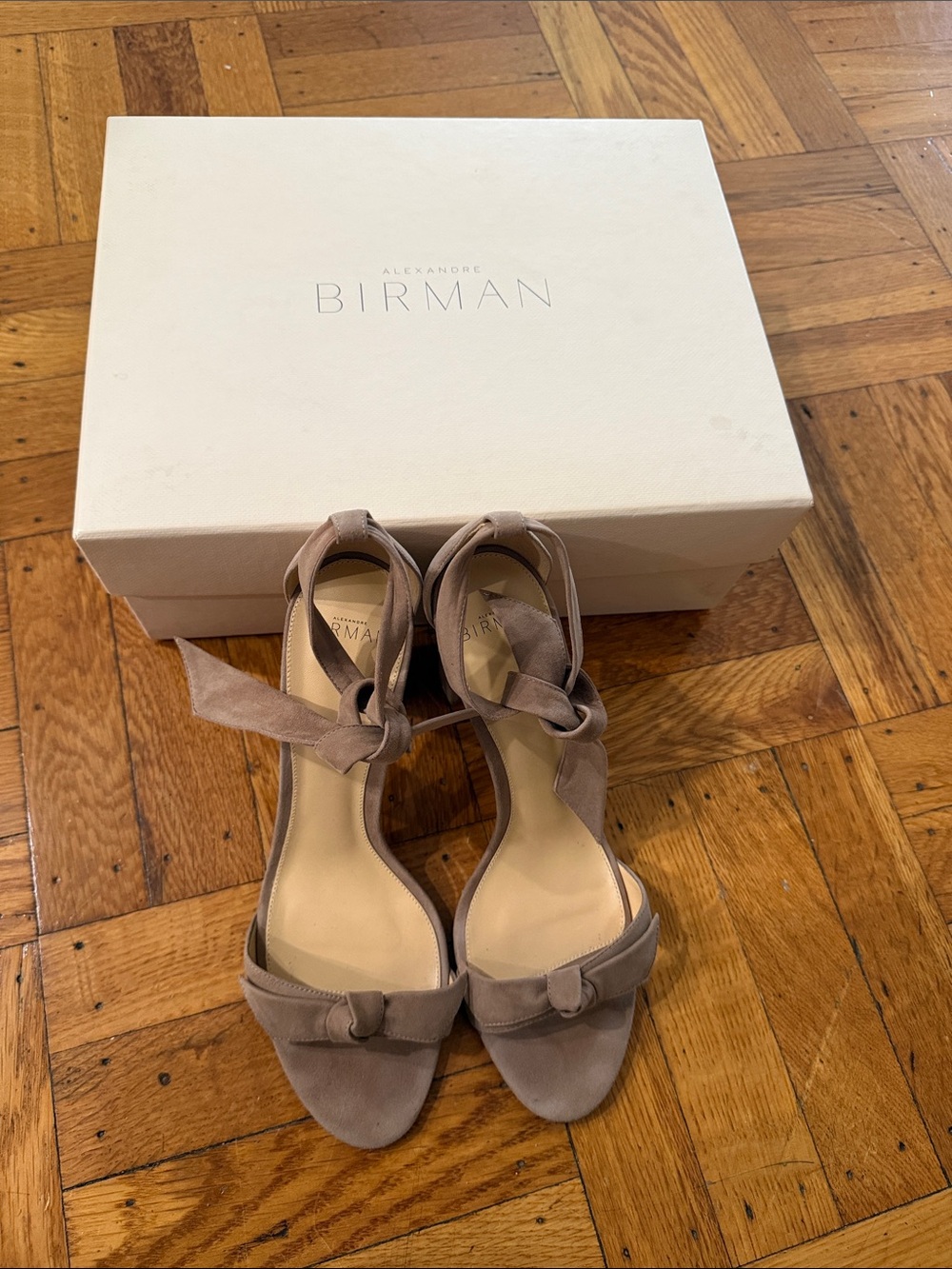 Alexandre Birman Taupe Suede Ankle-Tie Sandals